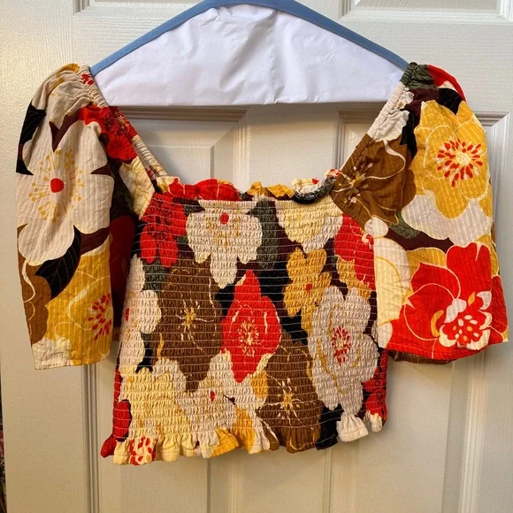 Billabong Golden Daze smocked top - Red, White, Gold, Brown - Picture 6 of 8